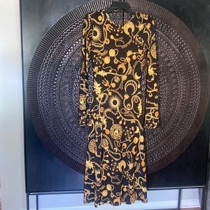 Marine Serre ruched back printed dress long sleeve midi 40